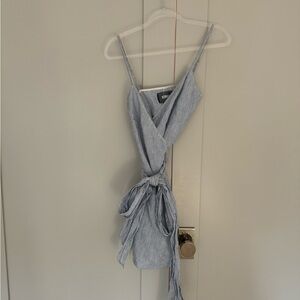 Reformation Angela Linen Seashore Wrap Stripe Dress